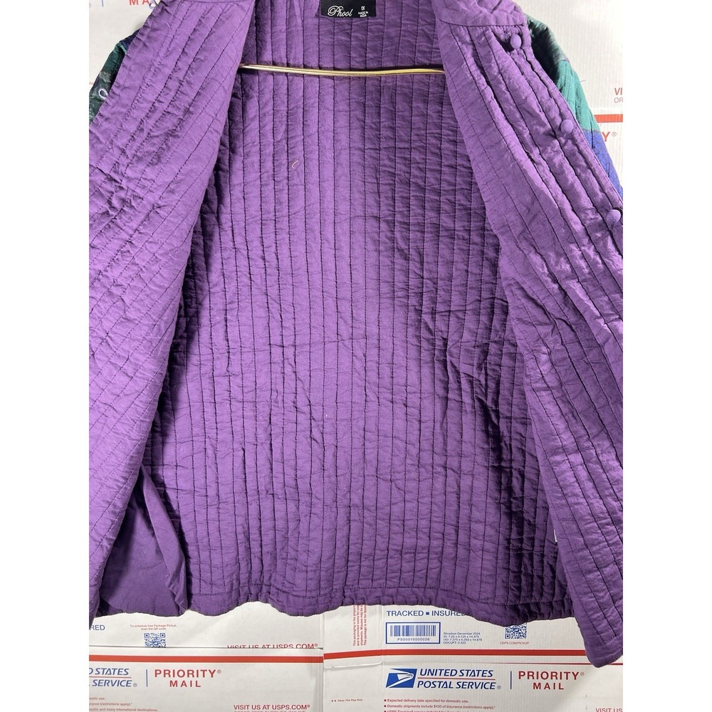 Vintage Patchwork Reversible Jacket Coat Colorblock‎ Artsy Chore 90s Boho Sz 1x - Picture 6 of 10